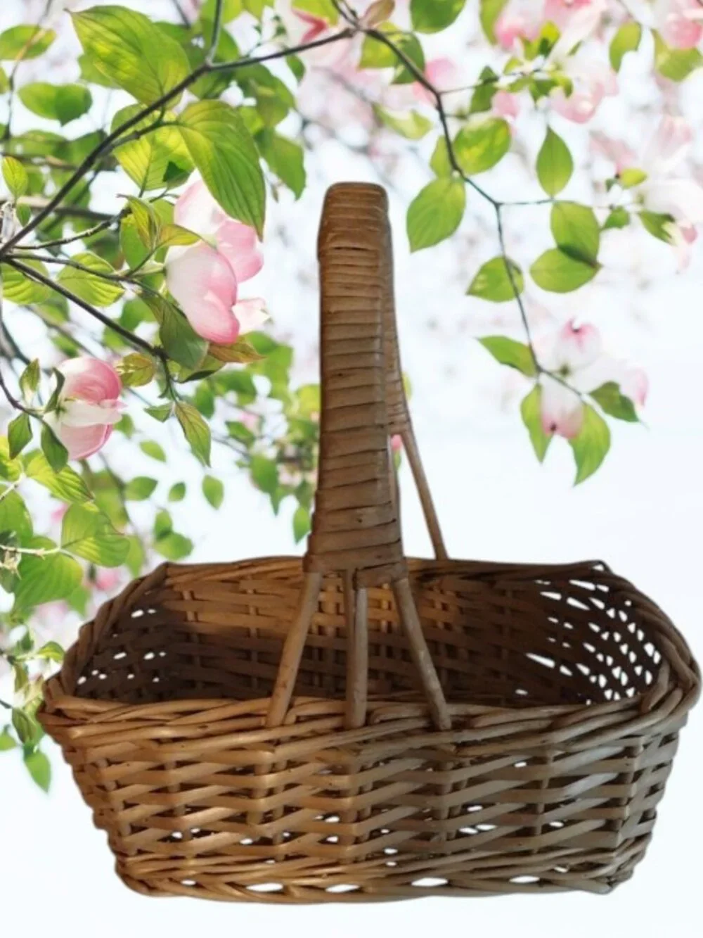 Woven Market Basket with Sturdy Wrapped Handle - Natural